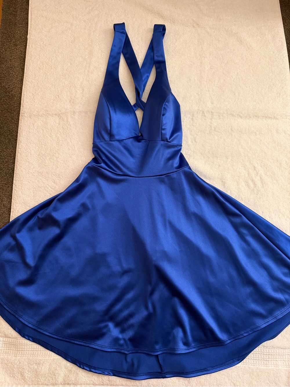 Windsor Royal Blue Satin Plunge Slip Dress